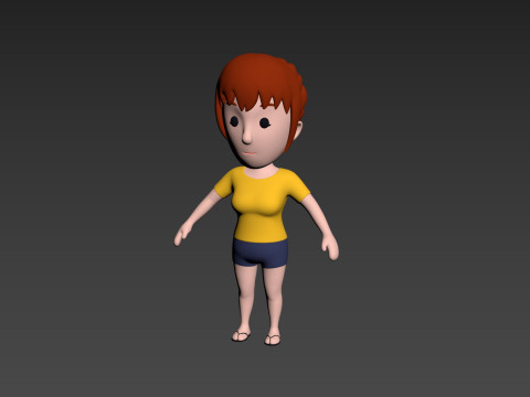 Cartoon Female Character Rigged 001 3D Model