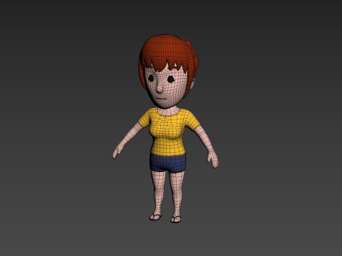 Cartoon Female Character Rigged 001 3D Model