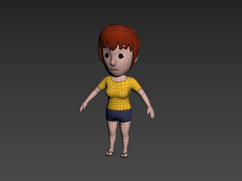 Cartoon Female Character Rigged 001 3D Model
