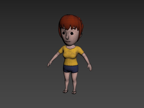 Cartoon Female Character Rigged 001 3D Model