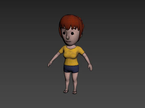 Cartoon Female Character Rigged 001 3D Model