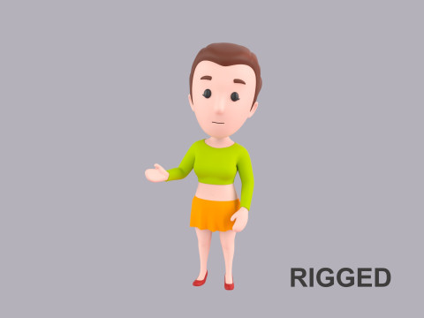 Cartoon Female Character Rigged 002 3D Model