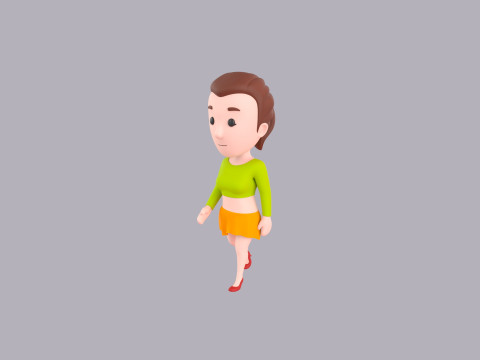 Cartoon Female Character Rigged 002 Model 3D