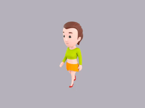 Cartoon Female Character Rigged 002 3D Model