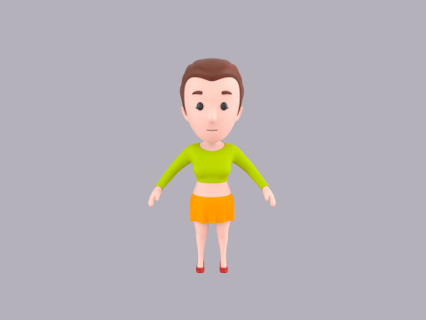 Cartoon Female Character Rigged 002 Model 3D