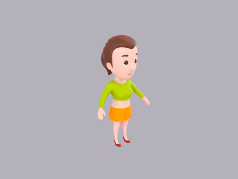 Cartoon Female Character Rigged 002 3D Model