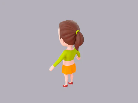 Cartoon Female Character Rigged 002 3D Model
