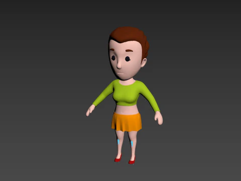Cartoon Female Character Rigged 002 3D Model