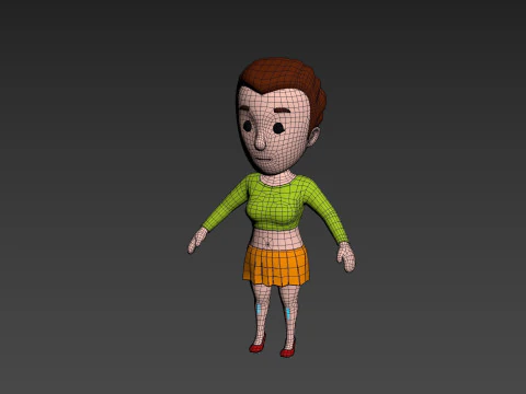 Cartoon Female Character Rigged 002 3D Model
