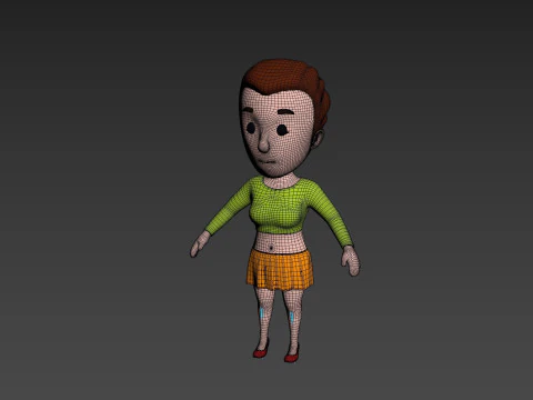 Cartoon Female Character Rigged 002 3D Model