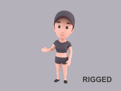 Женский персонаж мультфильма Rigged 006 3D Модель
