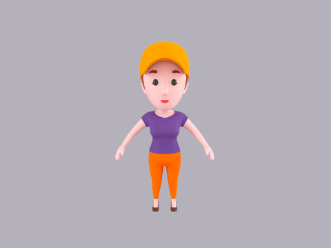 Cartoon Female Character Rigged 007 3D Modell