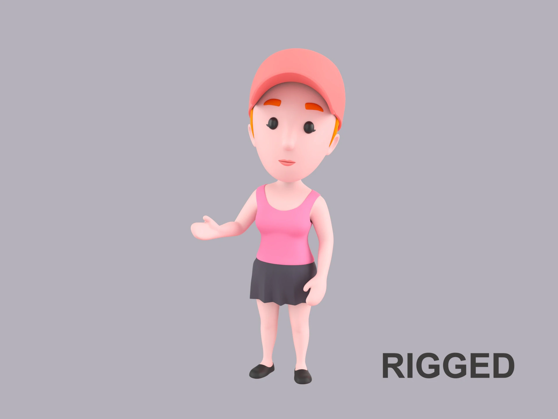Cartoon Female Character Rigged 010 3D Model .c4d .max .obj .3ds .fbx .stl .blend 