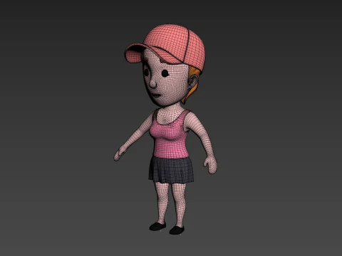 Cartoon Female Character Rigged 010 3D Model
