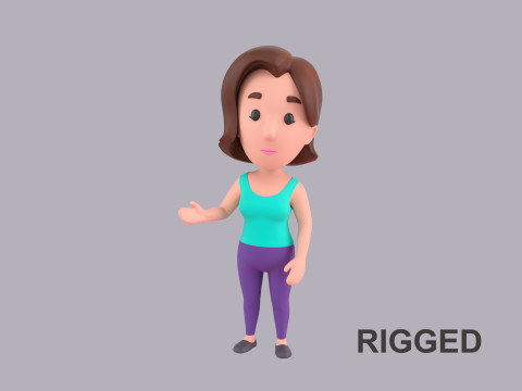 Cartoon Female Character Rigged 012 3D Model