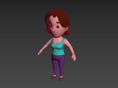 Cartoon Female Character Rigged 012 3D Model