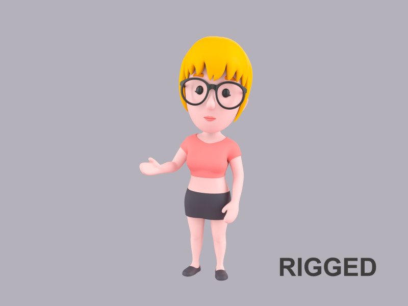 Cartoon Female Character Rigged 014 3D Модель .c4d .max .obj .3ds .fbx .stl .blend