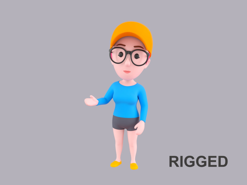Cartoon Female Character Rigged 015 Modèle 3D .c4d .max .obj .3ds .fbx .stl .blend