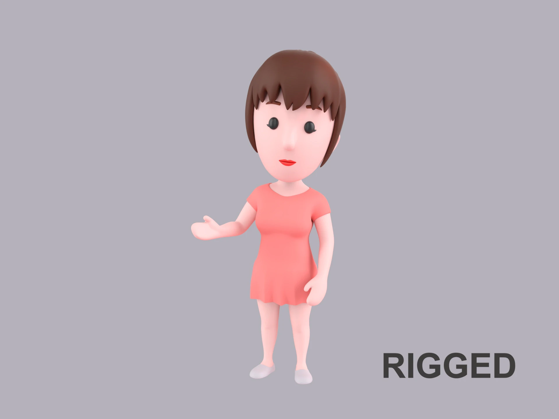 Cartoon Female Character Rigged 016 3D Model .c4d .max .obj .3ds .fbx .stl .blend 