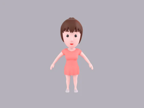 Cartoon Female Character Rigged 016 3D Model