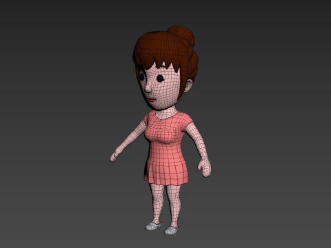 Cartoon Female Character Rigged 016 3D Model