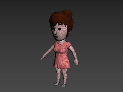 Cartoon Female Character Rigged 016 3D Model