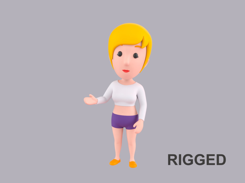 Cartoon Female Character Rigged 018 Modèle 3D .c4d .max .obj .3ds .fbx .stl .blend 