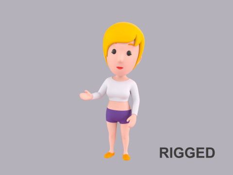 Cartoon Female Character Rigged 018 3D Model
