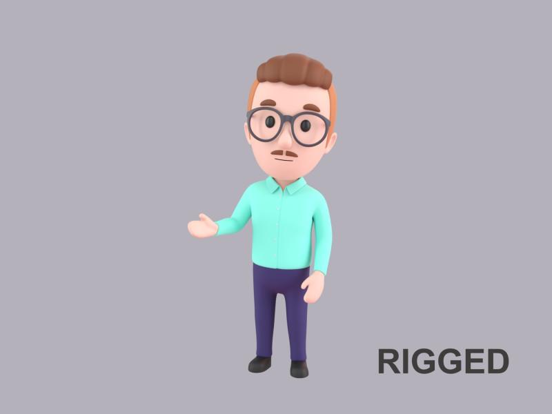 Cartoon Male Character Rigged 019 3D Модель .c4d .max .obj .3ds .fbx .stl .blend