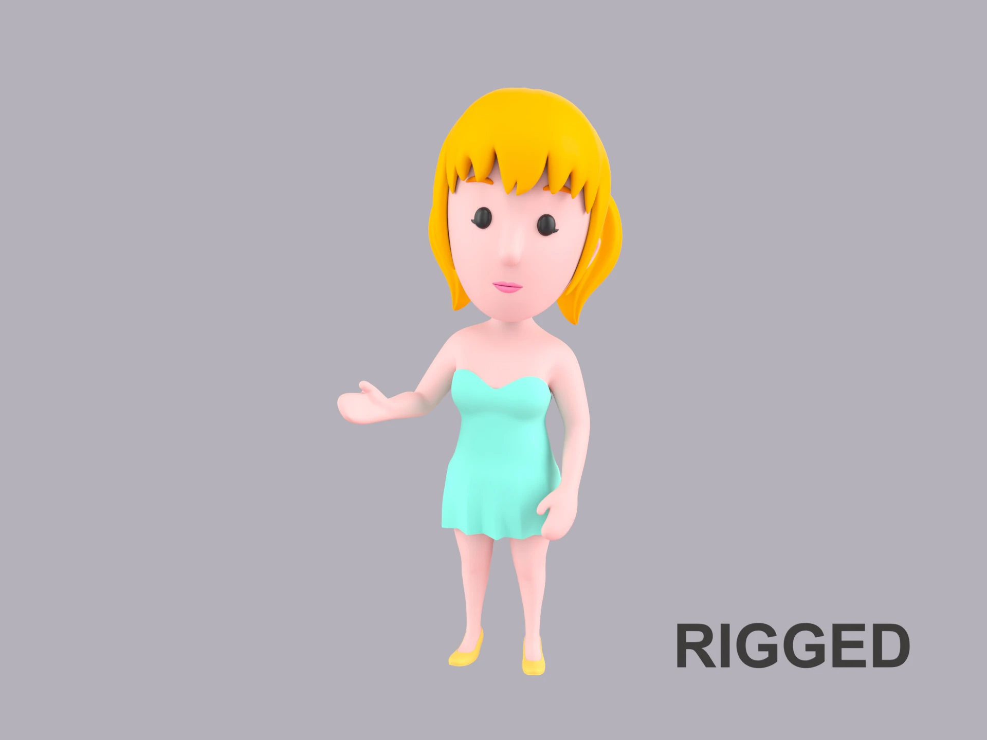 Cartoon Female Character Rigged 023 3D Model .c4d .max .obj .3ds .fbx .stl .blend 