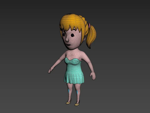 Cartoon Female Character Rigged 023 3D Model