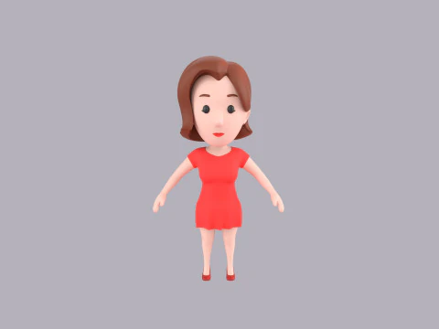 Cartoon Female Character Rigged 024 3D Model