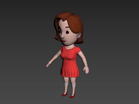 Cartoon Female Character Rigged 024 3D Model
