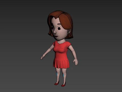 Cartoon Female Character Rigged 024 3D Model