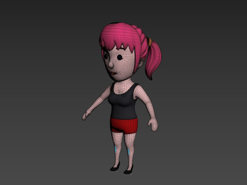 Cartoon Female Character Rigged 025 3D Model
