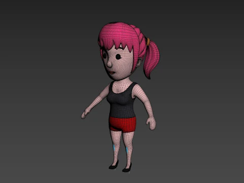 Cartoon Female Character Rigged 025 3D Model