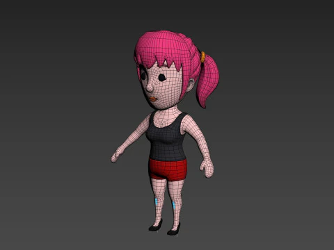 Cartoon Female Character Rigged 025 3D Model