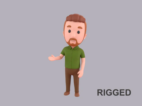 Мужской персонаж из мультфильма Rigged 022 3D Модель