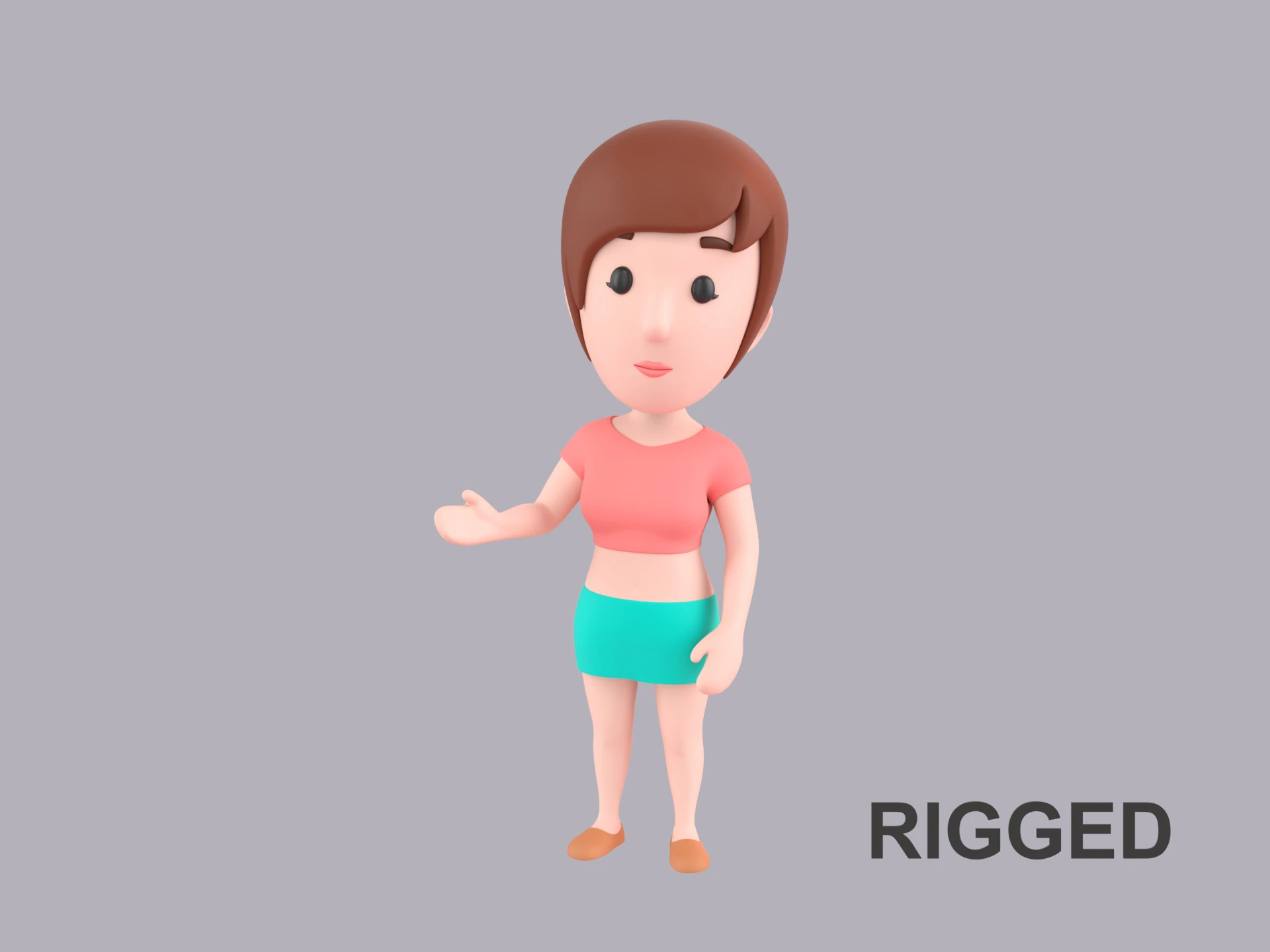 Cartoon Female Character Rigged 029 3D Model .c4d .max .obj .3ds .fbx .stl .blend 