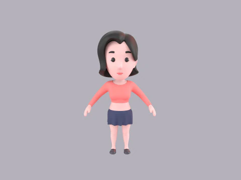 Cartoon Female Character Rigged 033 3D Model