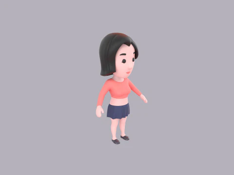 Cartoon Female Character Rigged 033 3D Model