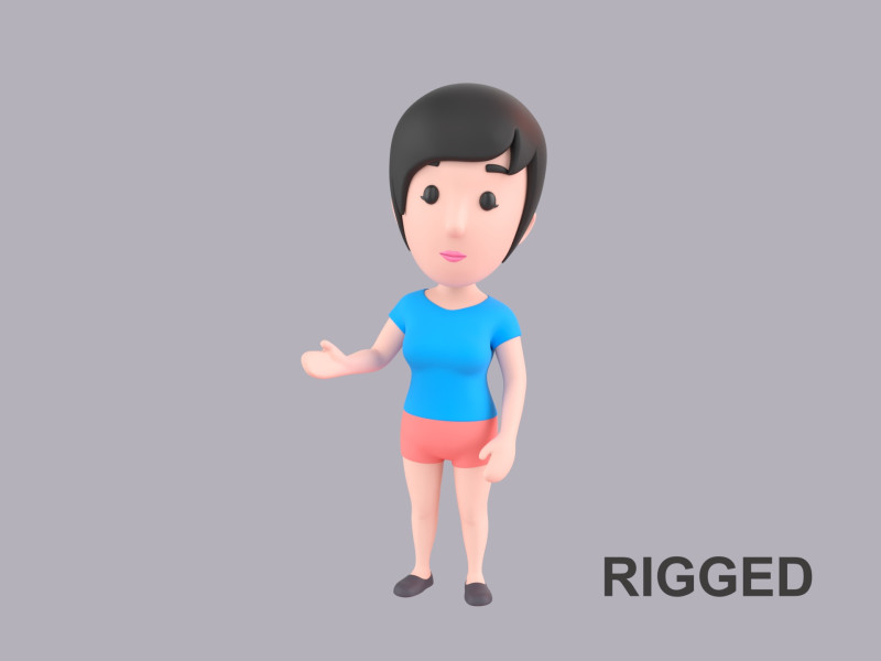 Cartoon Female Character Rigged 035 3D Model .c4d .max .obj .3ds .fbx .stl .blend