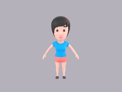 Cartoon Female Character Rigged 035 3D Model