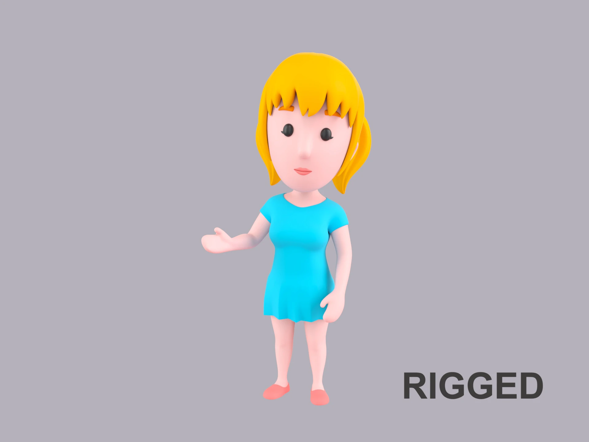 Cartoon Female Character Rigged 037 3D Model .c4d .max .obj .3ds .fbx .stl .blend 
