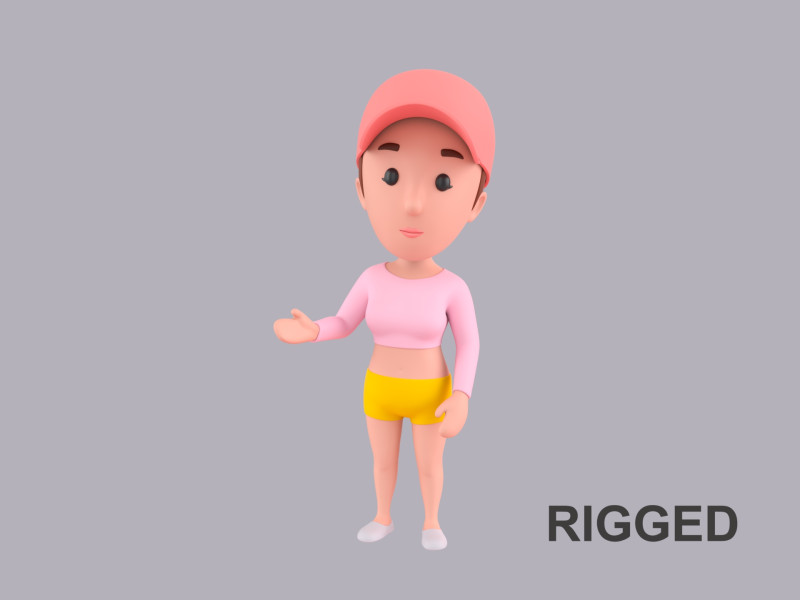 Cartoon Female Character Rigged 045 Modèle 3D .c4d .max .obj .3ds .fbx .stl .blend