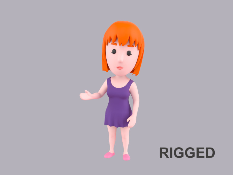 Cartoon Female Character Rigged 046 3D 模型 .c4d .max .obj .3ds .fbx .stl .blend 