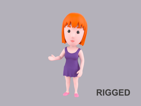 Cartoon Female Character Rigged 046 3D Model