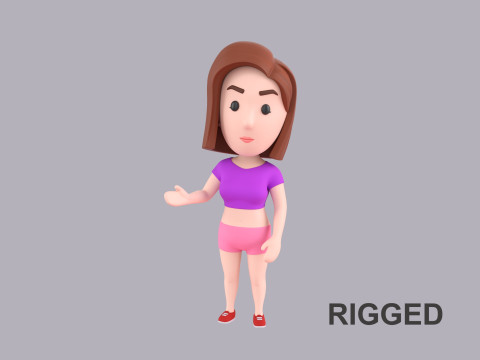 Cartoon Female Character Rigged 047 3D Модель