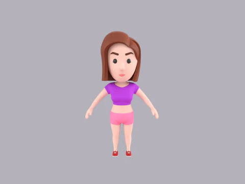 Cartoon Female Character Rigged 047 3D Model