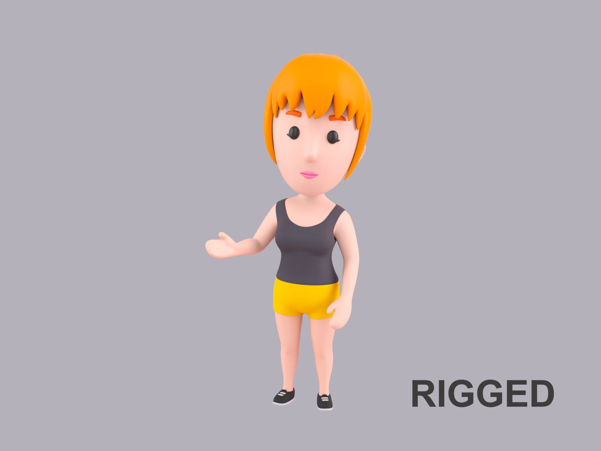 Cartoon Female Character Rigged 048 3D Model .c4d .max .obj .3ds .fbx .stl .blend